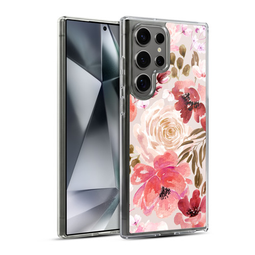 Anis Illustration Floral Pattern Light Red Soft Gel Case for Samsung Galaxy S24 Ultra 5G & MagSafe