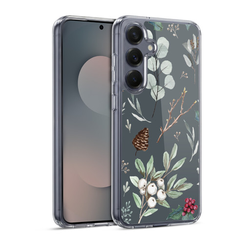 Anis Illustration Floral Pattern Christmas Eucalyptus Blue Soft Gel Case for Samsung Galaxy S25 & MagSafe