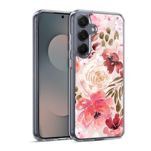Anis Illustration Floral Pattern Light Red Soft Gel Case for Samsung Galaxy S25 & MagSafe