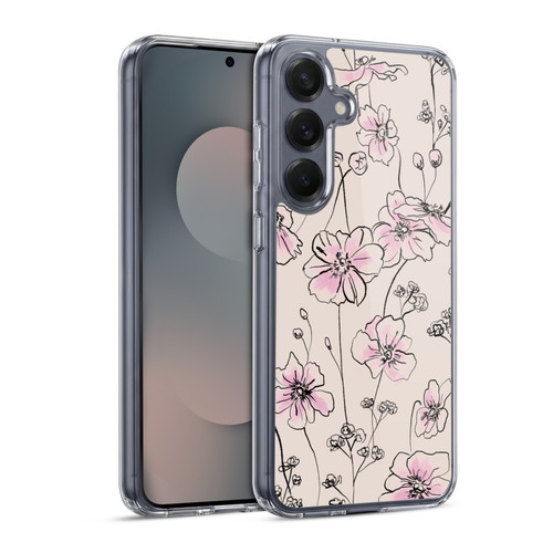 Anis Illustration Floral Pattern Wild Roses Beige Pink Soft Gel Case for Samsung Galaxy S25 & MagSafe