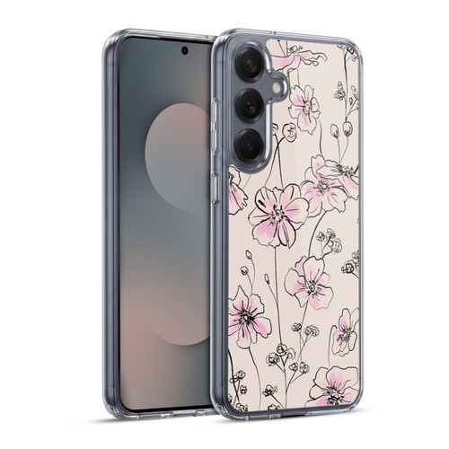 Anis Illustration Floral Pattern Wild Roses Beige Pink Soft Gel Case for Samsung Galaxy S25+ & MagSafe