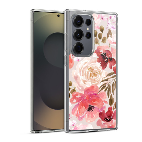 Anis Illustration Floral Pattern Light Red Soft Gel Case for Samsung Galaxy S25 Ultra & MagSafe