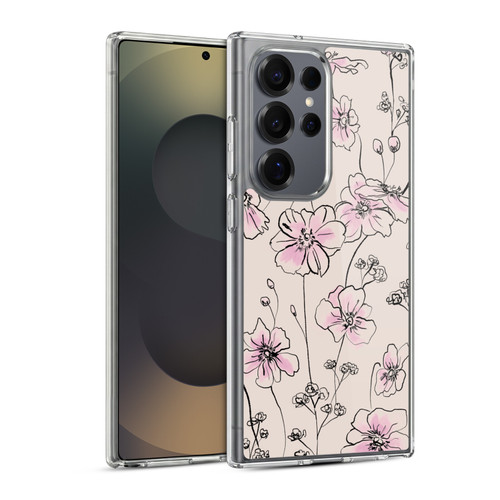 Anis Illustration Floral Pattern Wild Roses Beige Pink Soft Gel Case for Samsung Galaxy S25 Ultra & MagSafe