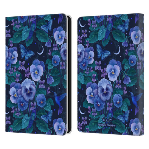 Episodic Drawing Florals & Serpents Violet Blue Flowers Leather Book Wallet Case Cover For Amazon Kindle 11th Gen (2024)