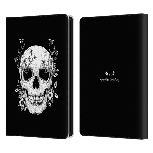 Episodic Drawing Mix Illustrations Floral Skull Leather Book Wallet Case Cover For Amazon Kindle 11th Gen (2024)