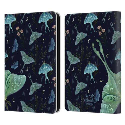 Episodic Drawing Moth Patterns Green Leather Book Wallet Case Cover For Amazon Kindle 11th Gen (2024)