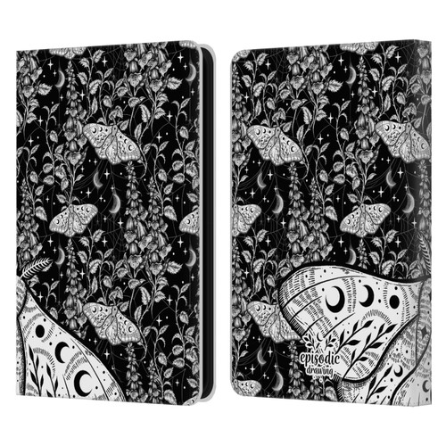 Episodic Drawing Moth Patterns White Leather Book Wallet Case Cover For Amazon Kindle 11th Gen (2024)
