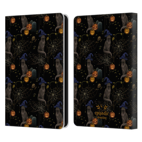Episodic Drawing Spooky Patterns Cat's Halloween Hat Leather Book Wallet Case Cover For Amazon Kindle 11th Gen (2024)