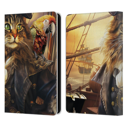 Michael David Ward Humor & Botanicals Captain Cat Leather Book Wallet Case Cover For Amazon Kindle 11th Gen (2024)