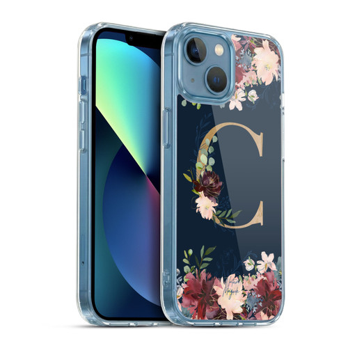 Nature Magick Floral Monogram Gold Navy Letter C Soft Gel Case for Apple iPhone 13 Mini & MagSafe