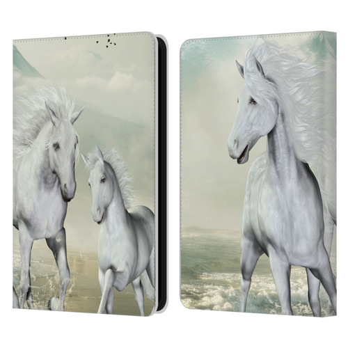 Simone Gatterwe Horses White On The Beach Leather Book Wallet Case Cover For Amazon Kindle 11th Gen (2024)