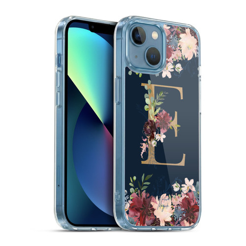 Nature Magick Floral Monogram Gold Navy Letter E Soft Gel Case for Apple iPhone 13 Mini & MagSafe