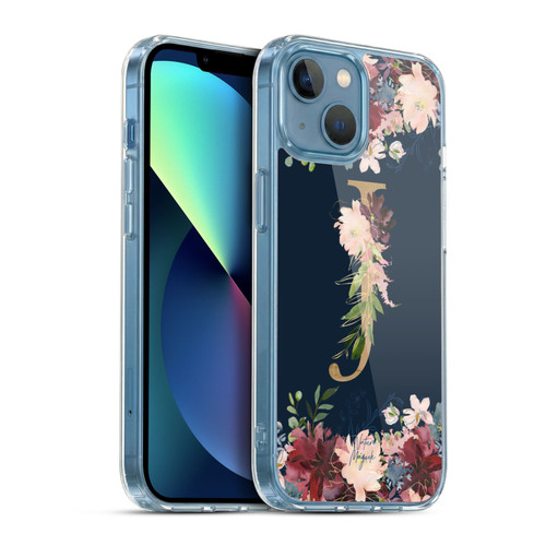 Nature Magick Floral Monogram Gold Navy Letter J Soft Gel Case for Apple iPhone 13 Mini & MagSafe