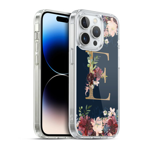 Nature Magick Floral Monogram Gold Navy Letter E Soft Gel Case for Apple iPhone 13 Pro & MagSafe
