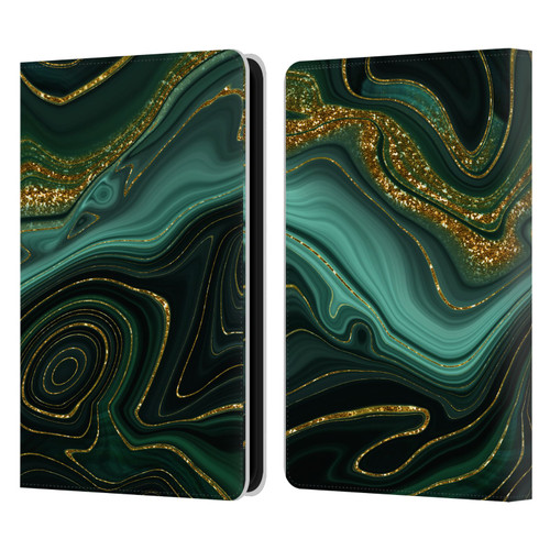 UtArt Malachite Emerald Gilded Teal Leather Book Wallet Case Cover For Amazon Kindle 11th Gen 6in 2022