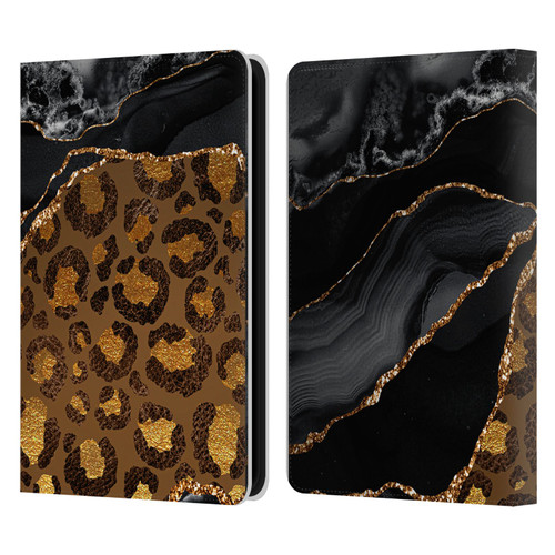 UtArt Wild Cat Marble Dark Gilded Leopard Leather Book Wallet Case Cover For Amazon Kindle 11th Gen 6in 2022