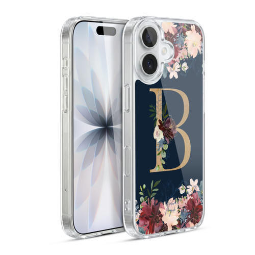 Nature Magick Floral Monogram Gold Navy Letter B Soft Gel Case for Apple iPhone 17