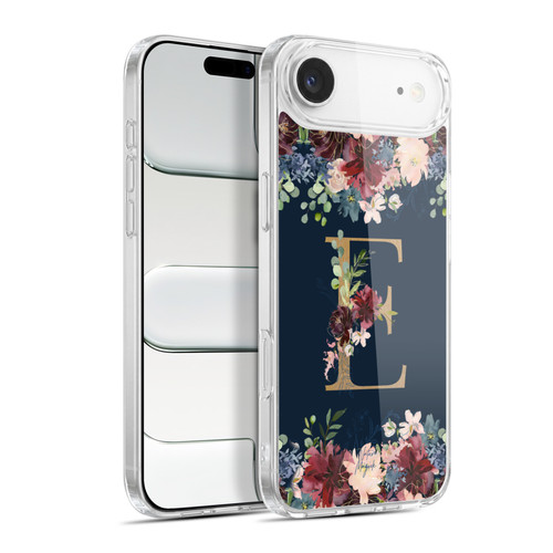 Nature Magick Floral Monogram Gold Navy Letter E Soft Gel Case for Apple iPhone 17 Air