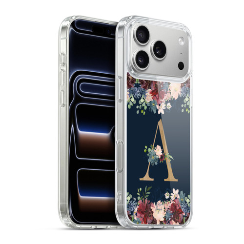Nature Magick Floral Monogram Gold Navy Letter A Soft Gel Case for Apple iPhone 17 Pro Max