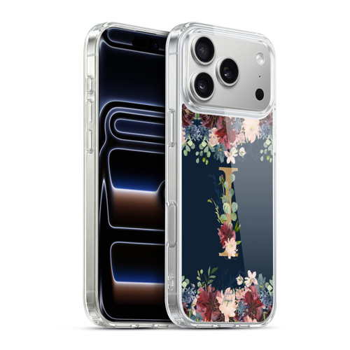 Nature Magick Floral Monogram Gold Navy Letter I Soft Gel Case for Apple iPhone 17 Pro Max