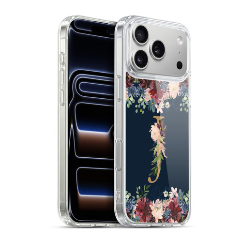 Nature Magick Floral Monogram Gold Navy Letter J Soft Gel Case for Apple iPhone 17 Pro Max