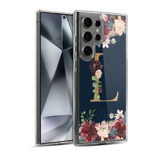 Nature Magick Floral Monogram Gold Navy Letter L Soft Gel Case for Samsung Galaxy S24 Ultra 5G & MagSafe