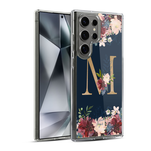 Nature Magick Floral Monogram Gold Navy Letter M Soft Gel Case for Samsung Galaxy S24 Ultra 5G & MagSafe