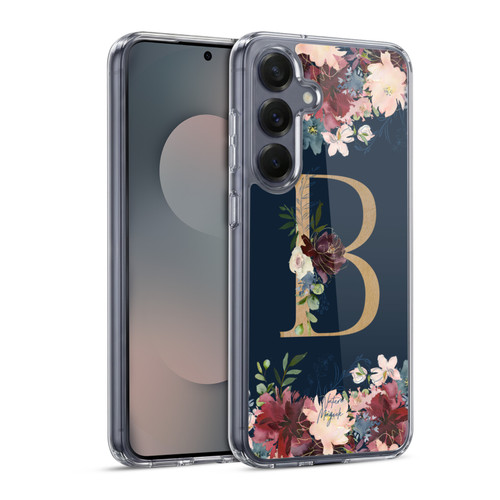 Nature Magick Floral Monogram Gold Navy Letter B Soft Gel Case for Samsung Galaxy S25 & MagSafe