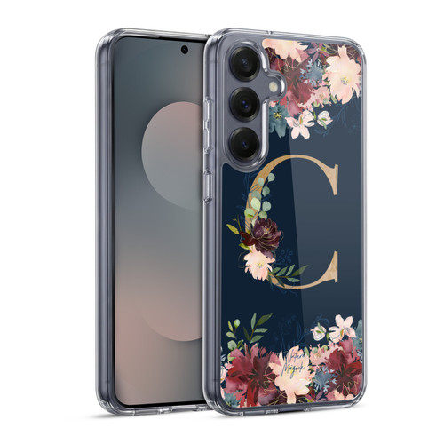 Nature Magick Floral Monogram Gold Navy Letter C Soft Gel Case for Samsung Galaxy S25 & MagSafe