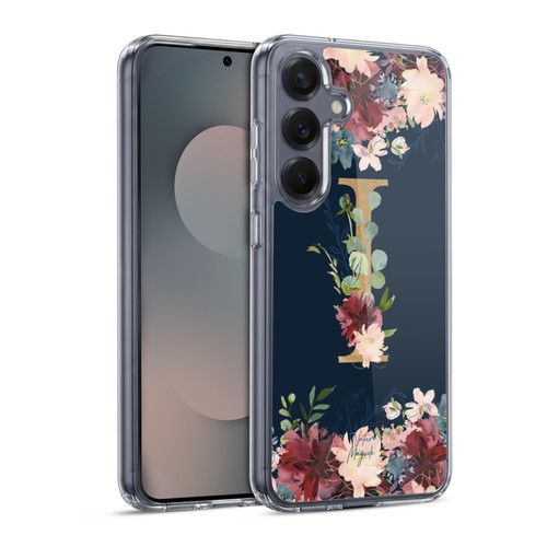 Nature Magick Floral Monogram Gold Navy Letter I Soft Gel Case for Samsung Galaxy S25 & MagSafe