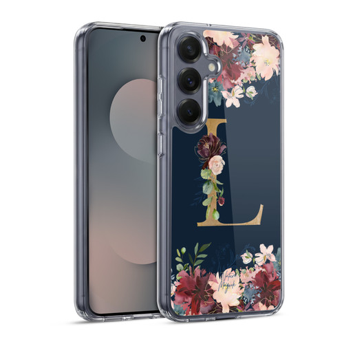 Nature Magick Floral Monogram Gold Navy Letter L Soft Gel Case for Samsung Galaxy S25 & MagSafe