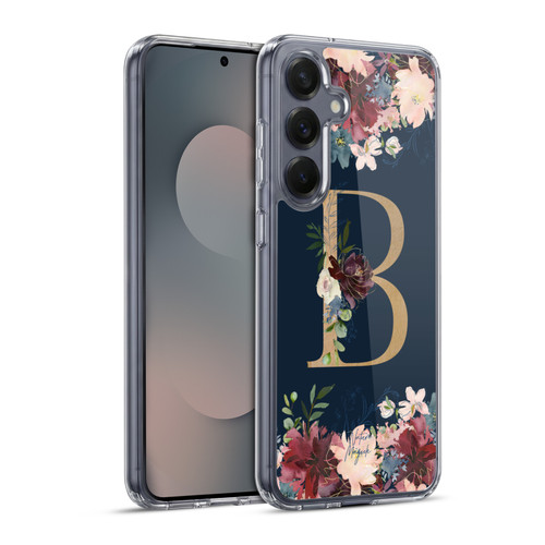 Nature Magick Floral Monogram Gold Navy Letter B Soft Gel Case for Samsung Galaxy S25+ & MagSafe