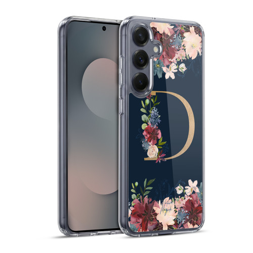 Nature Magick Floral Monogram Gold Navy Letter D Soft Gel Case for Samsung Galaxy S25+ & MagSafe