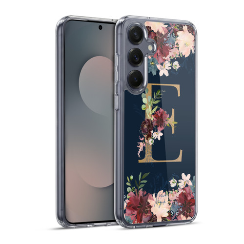 Nature Magick Floral Monogram Gold Navy Letter E Soft Gel Case for Samsung Galaxy S25+ & MagSafe