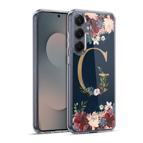 Nature Magick Floral Monogram Gold Navy Letter G Soft Gel Case for Samsung Galaxy S25+ & MagSafe