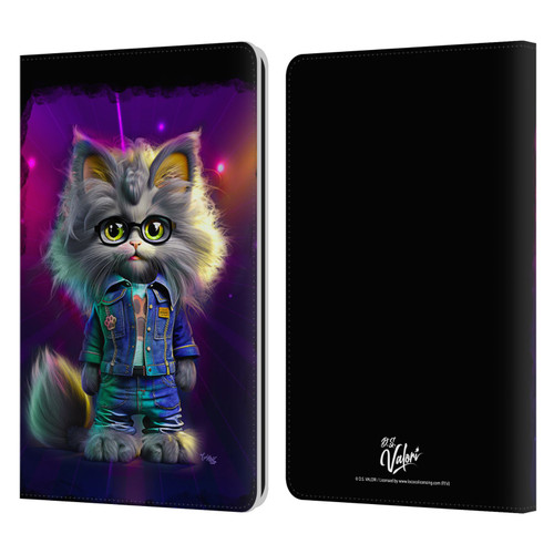 D.S. Valori Kitty And Puppy Kitty In Jeans Leather Book Wallet Case Cover For Amazon Kindle Paperwhite 1 / 2 / 3