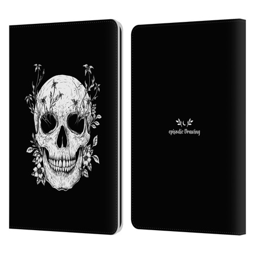 Episodic Drawing Mix Illustrations Floral Skull Leather Book Wallet Case Cover For Amazon Kindle Paperwhite 1 / 2 / 3