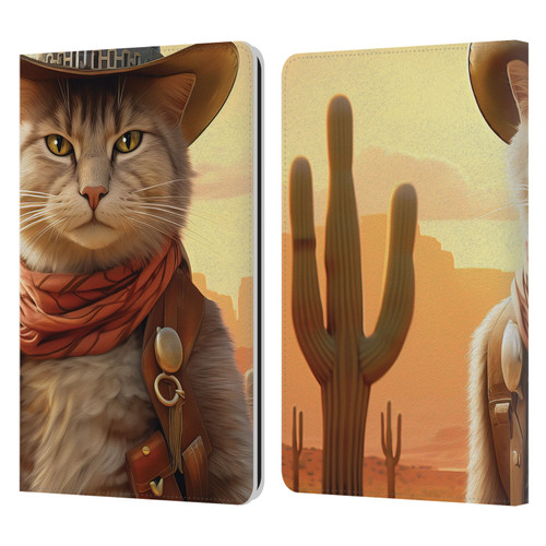 Michael David Ward Animals Kitty Cowboy Leather Book Wallet Case Cover For Amazon Kindle Paperwhite 1 / 2 / 3