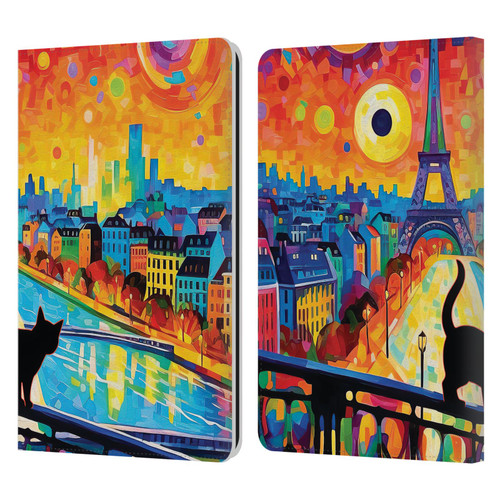 Michael David Ward Psychedelic Art Midnight Cat In Paris Leather Book Wallet Case Cover For Amazon Kindle Paperwhite 1 / 2 / 3