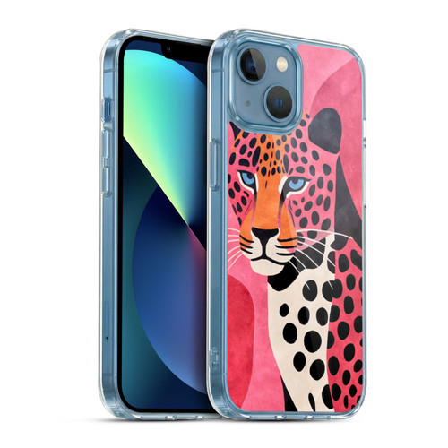 LebensArt Jungle Plants And Animals Cheetah Pink Watercolor Soft Gel Case for Apple iPhone 13 Mini & MagSafe