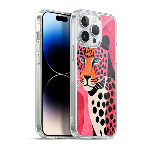 LebensArt Jungle Plants And Animals Cheetah Pink Watercolor Soft Gel Case for Apple iPhone 13 Pro Max & MagSafe
