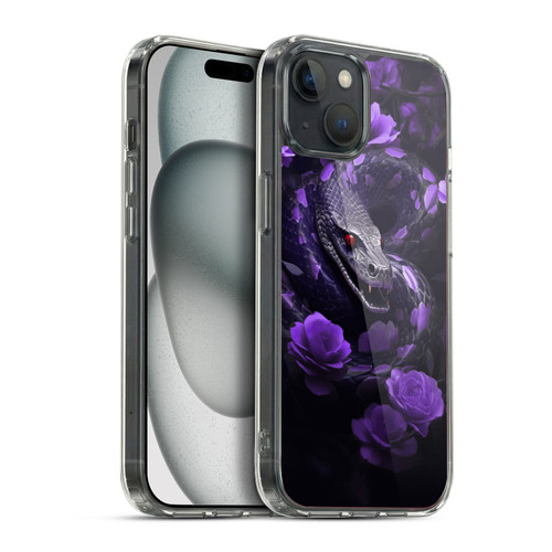 LebensArt Jungle Plants And Animals Snake Purple Soft Gel Case for Apple iPhone 15 Plus & MagSafe