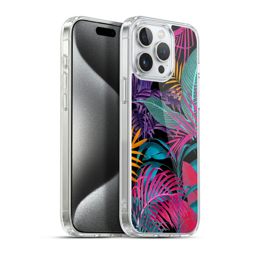 LebensArt Jungle Plants And Animals Palm Leaves Black Soft Gel Case for Apple iPhone 15 Pro Max & MagSafe
