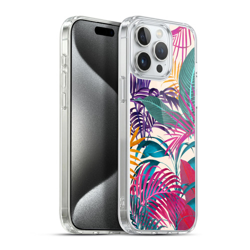 LebensArt Jungle Plants And Animals Palm Leaves Cream Soft Gel Case for Apple iPhone 15 Pro Max & MagSafe