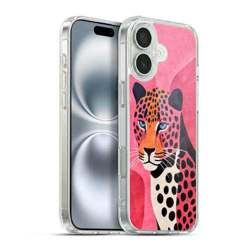 LebensArt Jungle Plants And Animals Cheetah Pink Watercolor Soft Gel Case for Apple iPhone 16 Plus & MagSafe