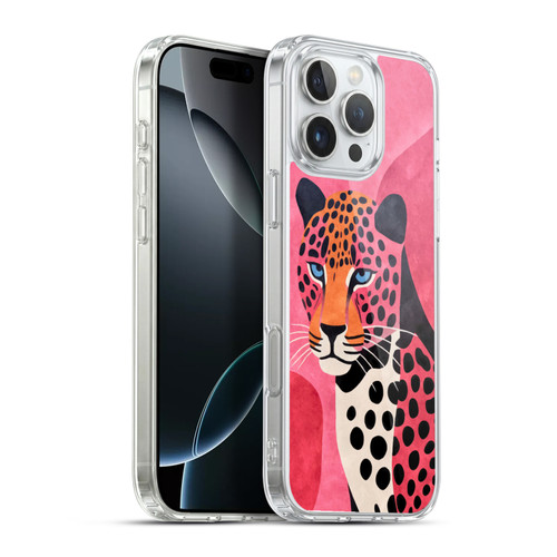 LebensArt Jungle Plants And Animals Cheetah Pink Watercolor Soft Gel Case for Apple iPhone 16 Pro Max & MagSafe