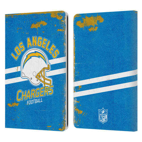 NFL Los Angeles Chargers Logo Art Helmet Distressed Leather Book Wallet Case Cover For Amazon Kindle Paperwhite 1 / 2 / 3