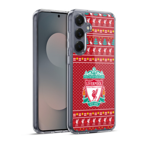 Liverpool Football Club Festive Christmas Festive Pattern Soft Gel Case for Samsung Galaxy S25+ & MagSafe