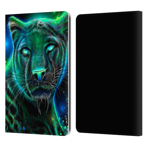 Sheena Pike Big Cats Neon Blue Green Panther Leather Book Wallet Case Cover For Amazon Kindle Paperwhite 1 / 2 / 3
