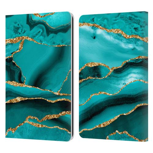 UtArt Malachite Emerald Aquamarine Gold Waves Leather Book Wallet Case Cover For Amazon Kindle Paperwhite 1 / 2 / 3